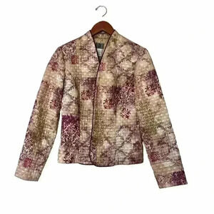 DJ & Co Brown with Burgundy Purple Floral Quilted Womens Blazer Jacket Size 6